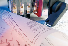 Rotary power switch with design drawing in background